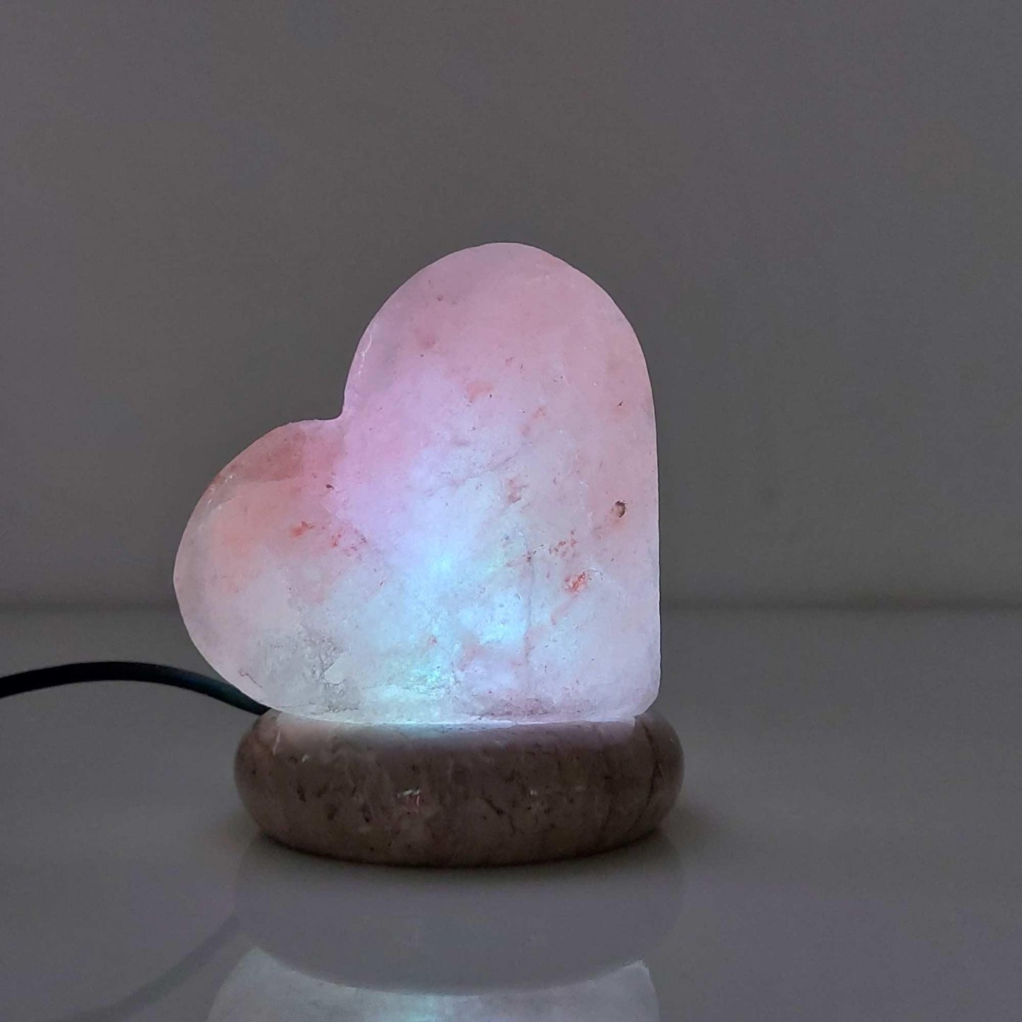 USB Colour Changing Salt Himalayan Lamp - Heart Love Shape Pink Rock LED Light - Mekamart Australia