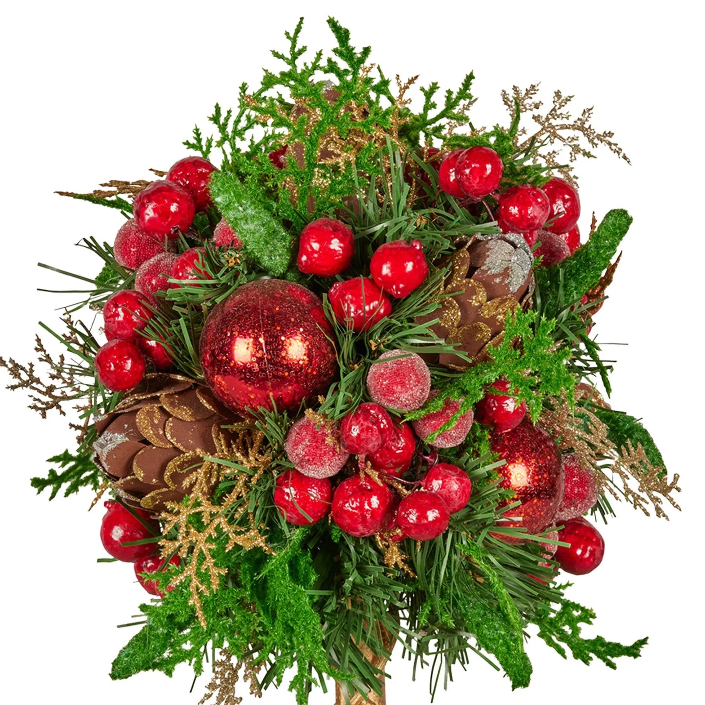 Christabelle 36cm Christmas Tabletop Topiary Tree Pre-Decorated Berries, Baubles & Pine Cones Gold Pot Twisted Stem Festive Decoration - Mekamart Australia