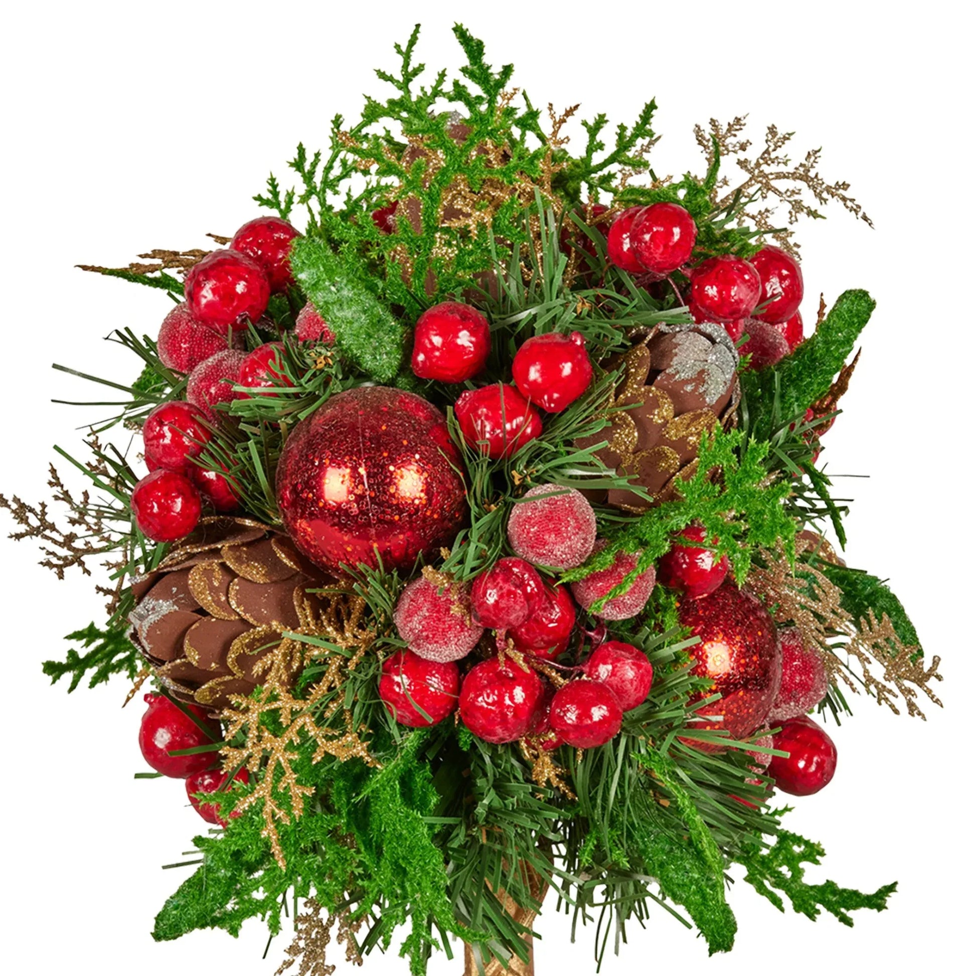 Christabelle 36cm Christmas Tabletop Topiary Tree Pre-Decorated Berries, Baubles & Pine Cones Gold Pot Twisted Stem Festive Decoration - Mekamart Australia