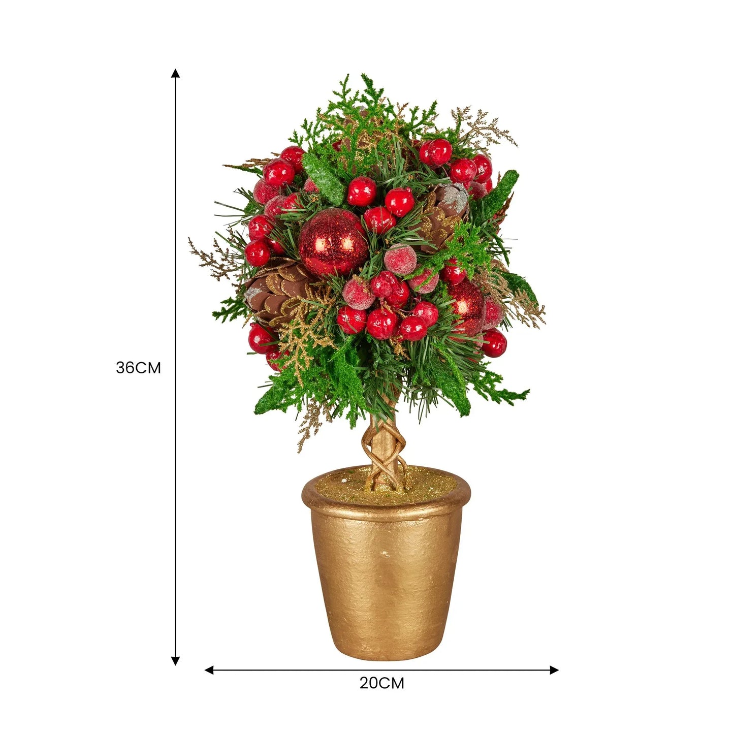Christabelle 36cm Christmas Tabletop Topiary Tree Pre-Decorated Berries, Baubles & Pine Cones Gold Pot Twisted Stem Festive Decoration - Mekamart Australia
