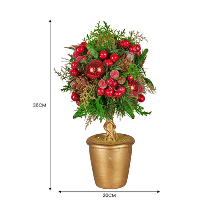 Christabelle 36cm Christmas Tabletop Topiary Tree Pre-Decorated Berries, Baubles & Pine Cones Gold Pot Twisted Stem Festive Decoration - Mekamart Australia