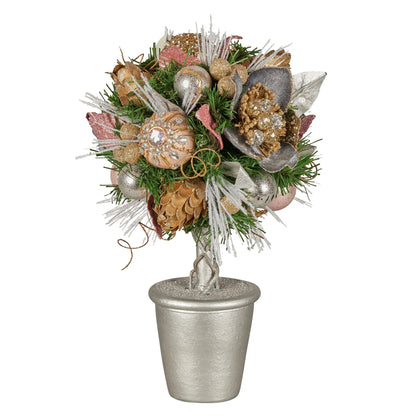 Christabelle 36cm Christmas Tabletop Topiary Tree Jewelled Baubles, Berries, Flowers and Pine Cones Festive Decoration - Mekamart Australia