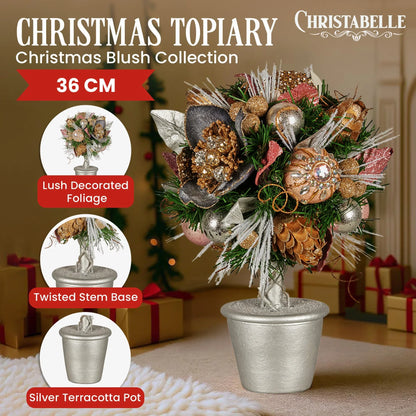 Christabelle 36cm Christmas Tabletop Topiary Tree Jewelled Baubles, Berries, Flowers and Pine Cones Festive Decoration - Mekamart Australia