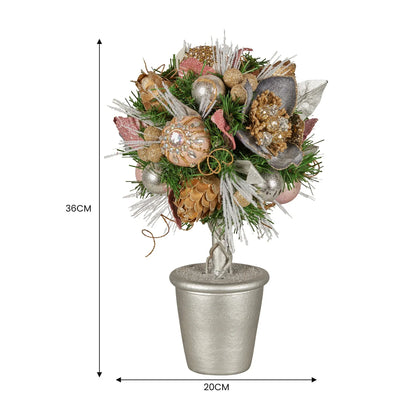 Christabelle 36cm Christmas Tabletop Topiary Tree Jewelled Baubles, Berries, Flowers and Pine Cones Festive Decoration - Mekamart Australia