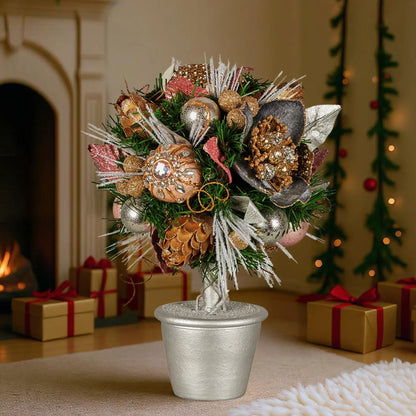 Christabelle 36cm Christmas Tabletop Topiary Tree Jewelled Baubles, Berries, Flowers and Pine Cones Festive Decoration - Mekamart Australia