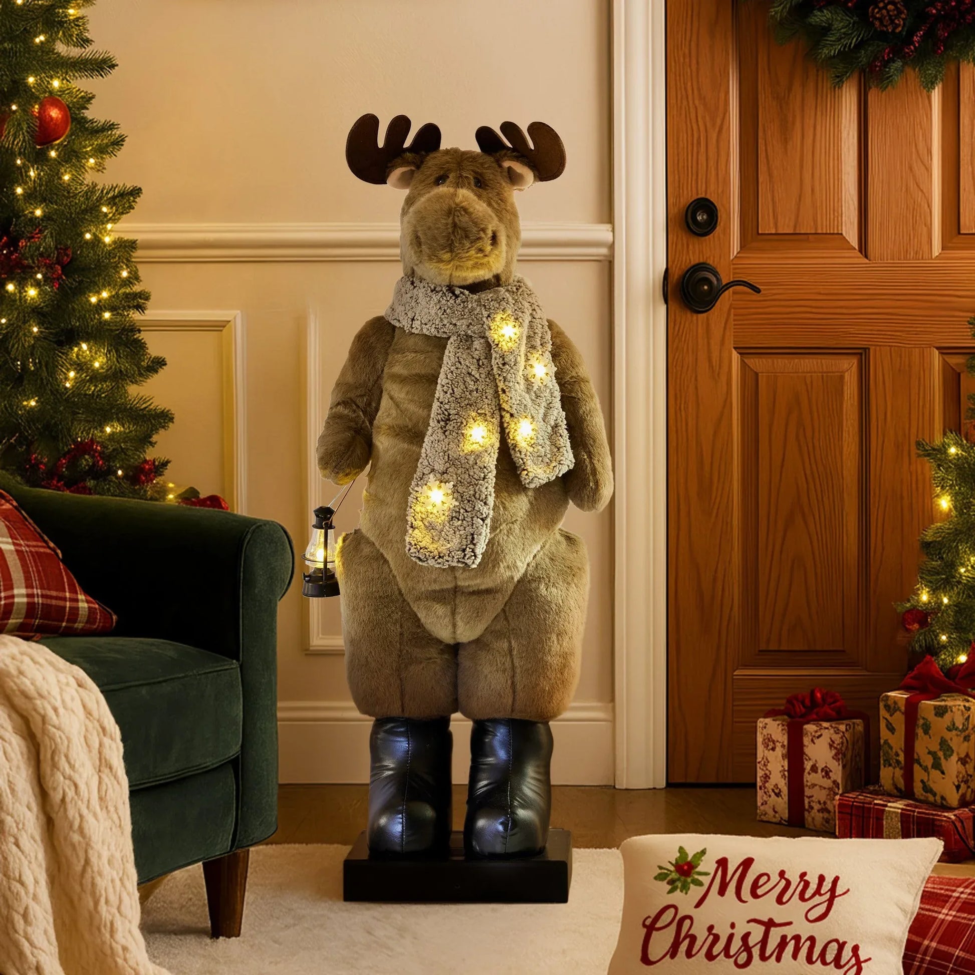 Christabelle 1.1m Musical LED Animated Christmas Moose Decoration Light-Up Lantern Ornament - Mekamart Australia