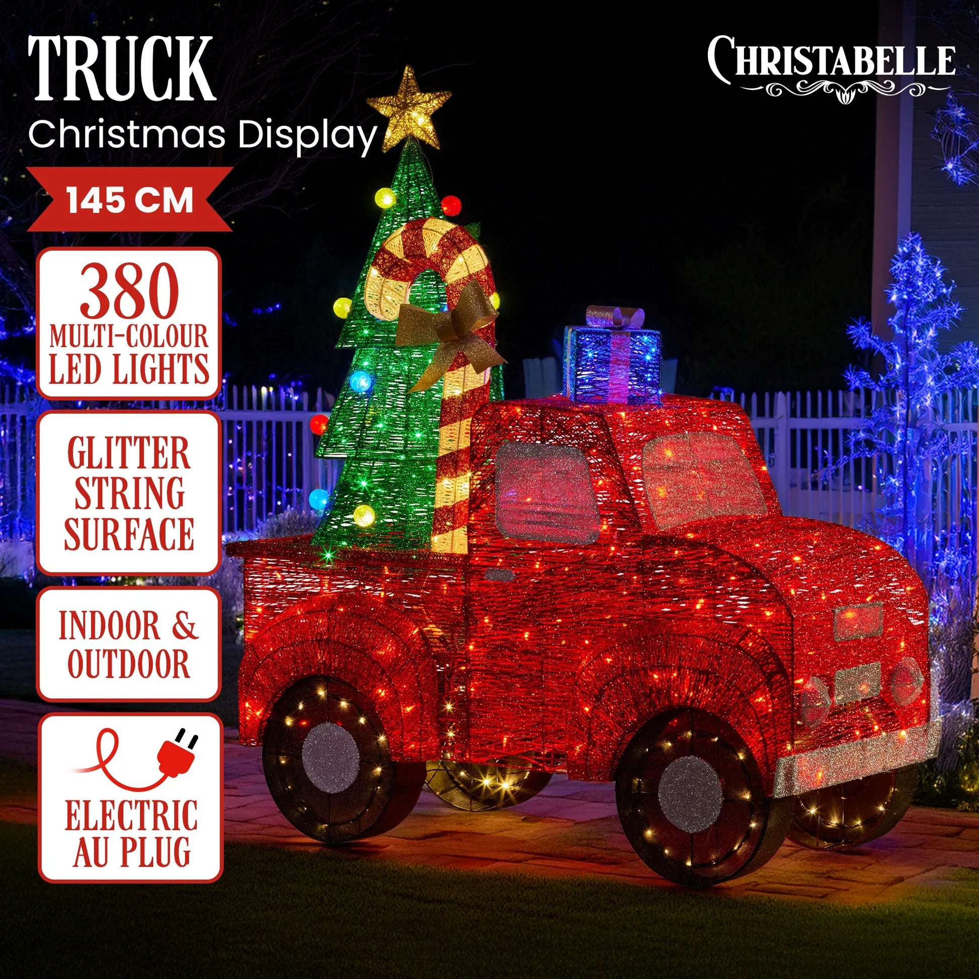 Christabelle 1.4m Christmas Tree Truck Indoor Outdoor Display Decoration LED Lights Front Yard Lawn Statue Ornament - Mekamart Australia