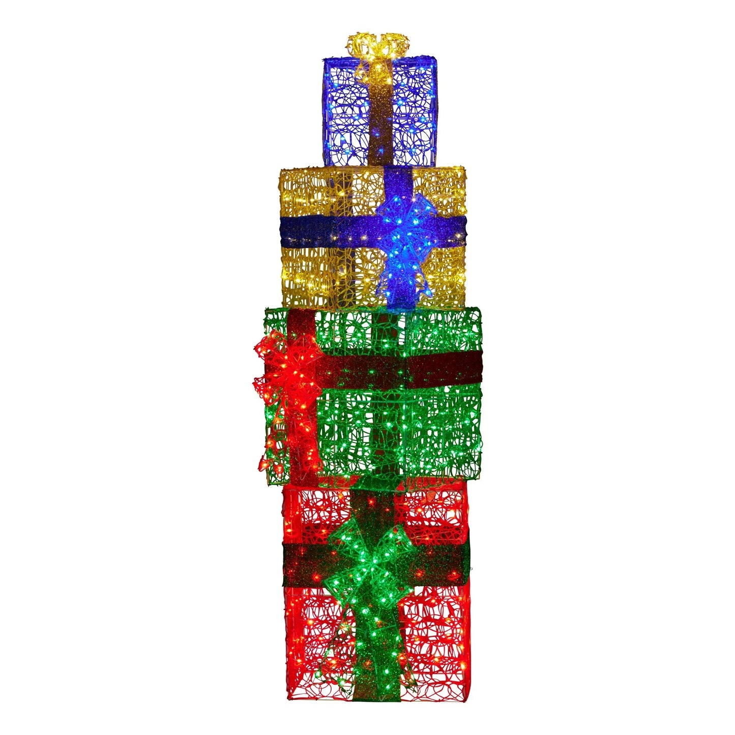 Christabelle 190cm 4-piece Gift Stack Box Christmas Decor Bows Led Lights Xmas - Mekamart Australia