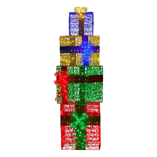 Christabelle 190cm 4-piece Gift Stack Box Christmas Decor Bows Led Lights Xmas - Mekamart Australia