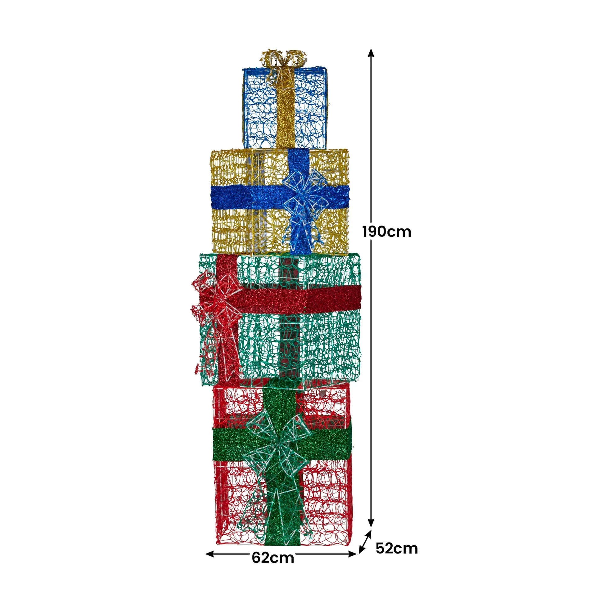 Christabelle 190cm 4-piece Gift Stack Box Christmas Decor Bows Led Lights Xmas - Mekamart Australia