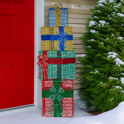 Christabelle 190cm 4-piece Gift Stack Box Christmas Decor Bows Led Lights Xmas - Mekamart Australia