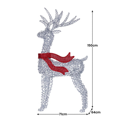 Christabelle Large 1.5m Christmas Reindeer Outdoor Indoor Light-Up Display Decoration Lawn Statue LED Lights Red Bow - Mekamart Australia