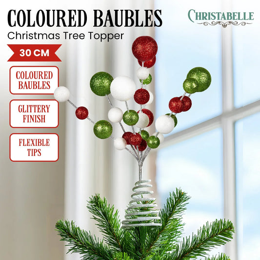 Christabelle Baubles Christmas Tree Topper Festive Glitter Finish Xmas Ornament - Mekamart Australia