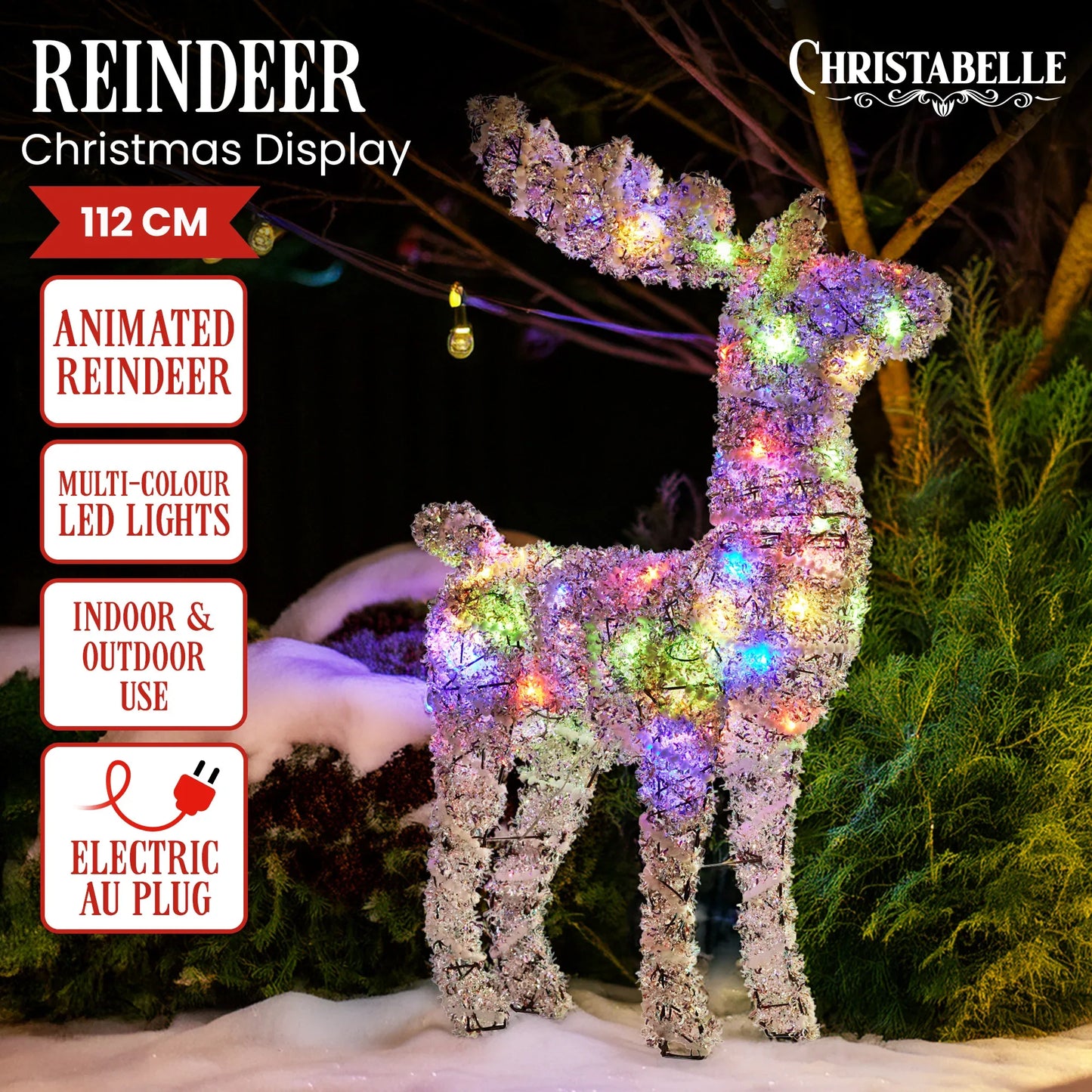 Christabelle 112cm Animated Reindeer Christmas LED Lights Indoor Outdoor Yard Statue Decoration - Mekamart Australia