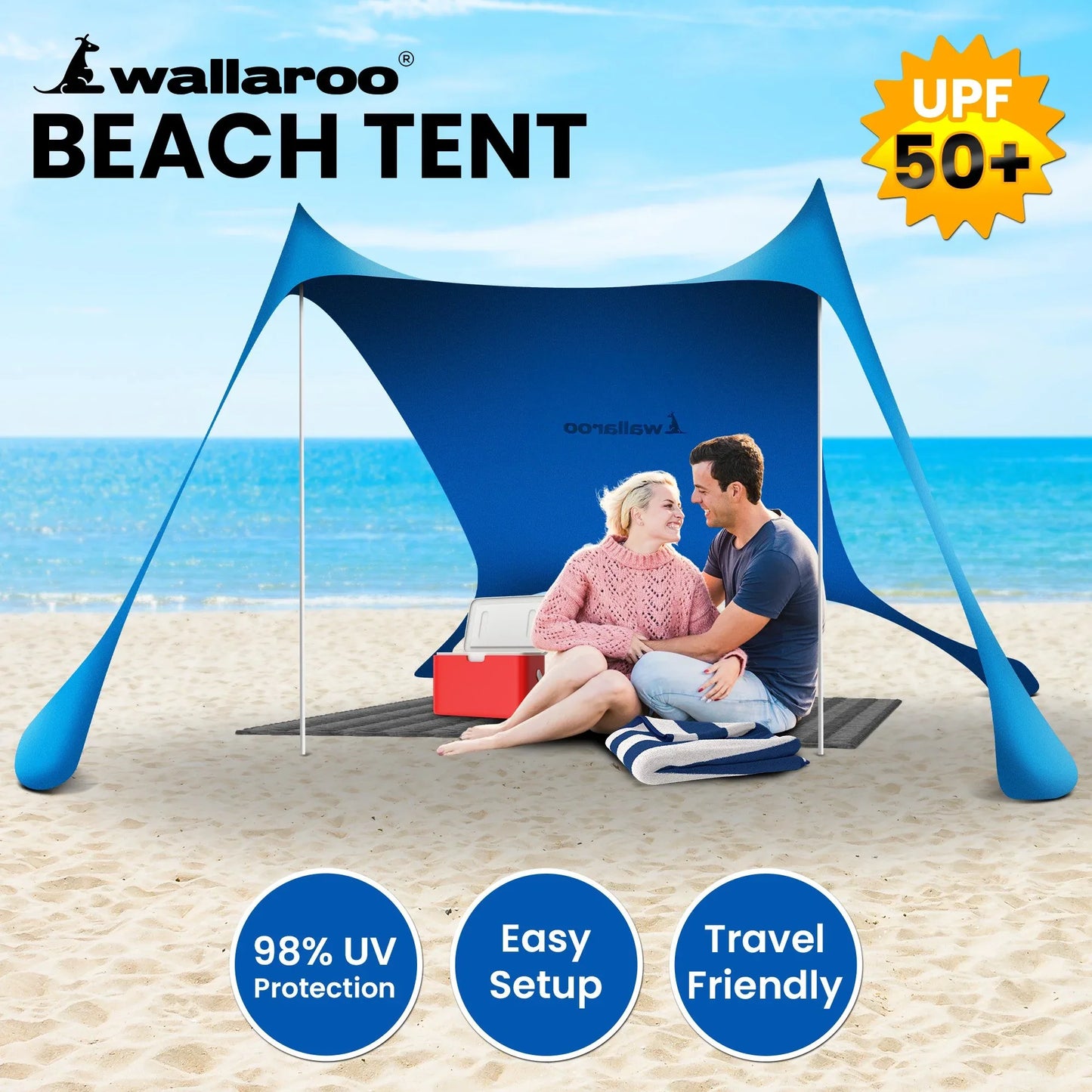 Wallaroo Beach Tent Canopy Sunshade 2m X 2m - Blue - Mekamart Australia