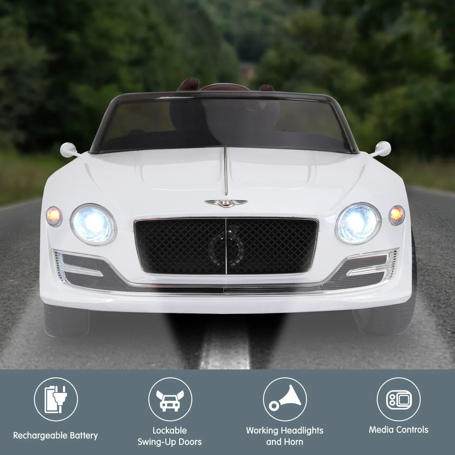 Kahuna Bentley Exp 12 Speed 6E Licensed Kids Ride On Electric Car Remote Control - White - Mekamart Australia