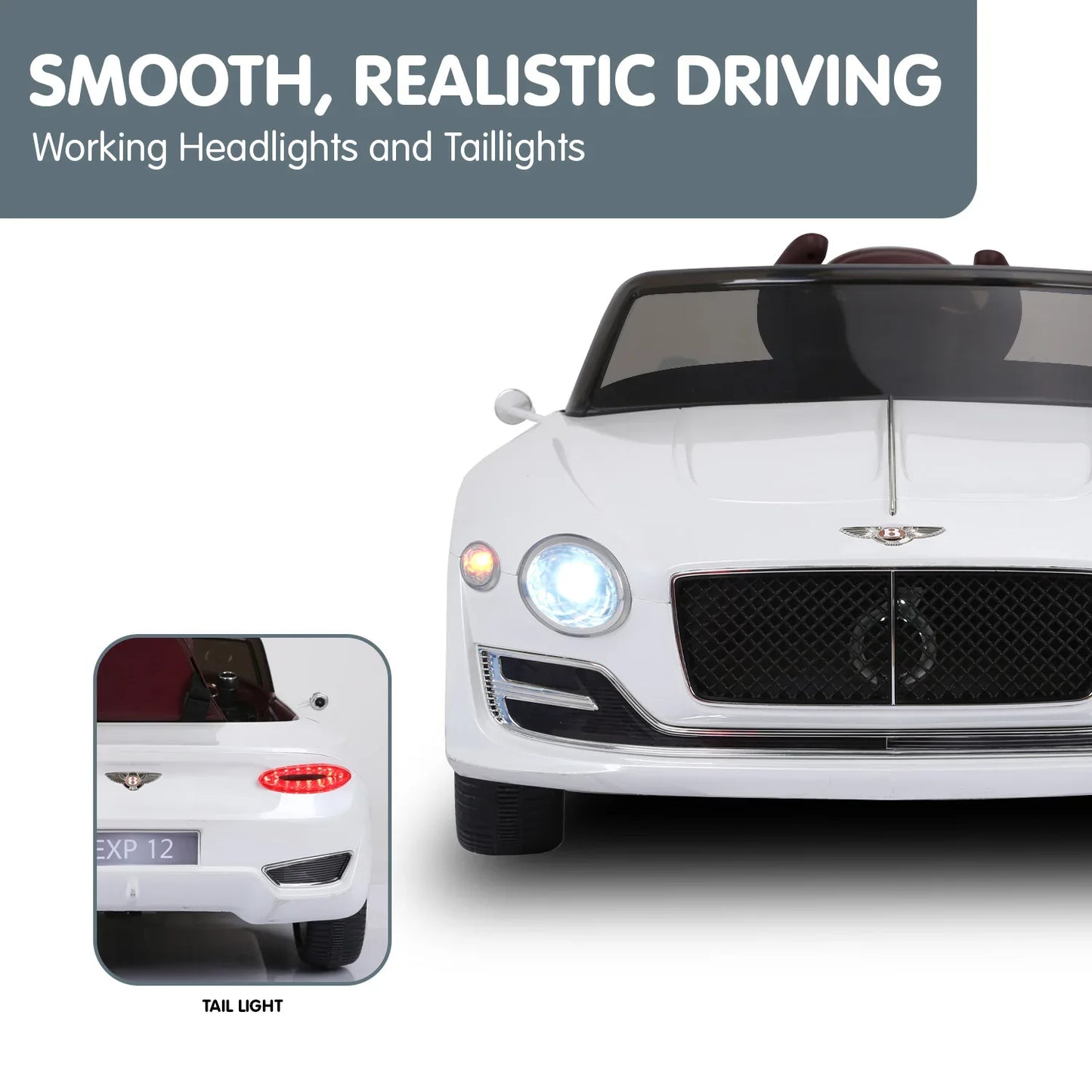 Kahuna Bentley Exp 12 Speed 6E Licensed Kids Ride On Electric Car Remote Control - White - Mekamart Australia