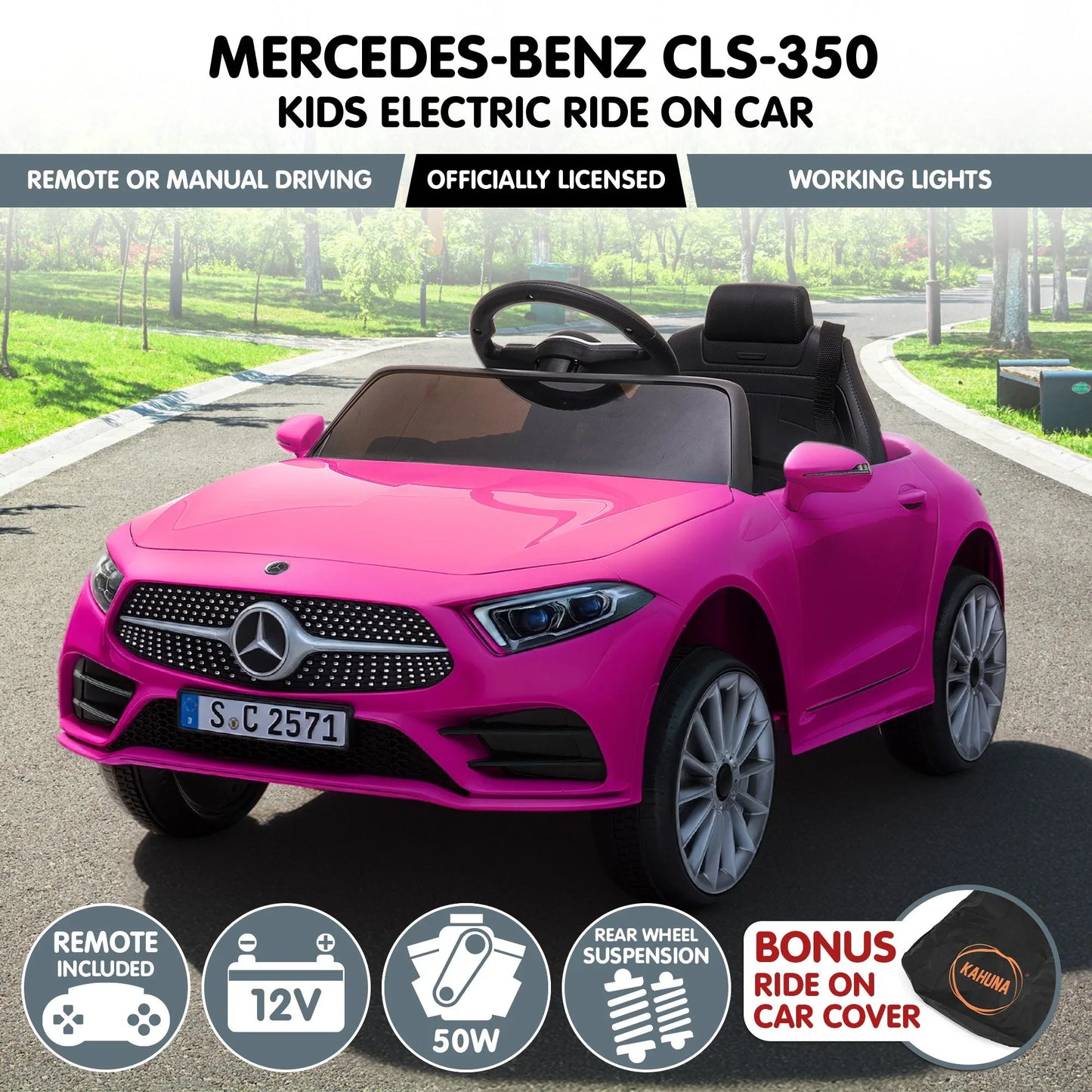 Kahuna Mercedes Benz CLS 350 Kids Electric Ride On Car with Remote Control - Pink - Mekamart Australia