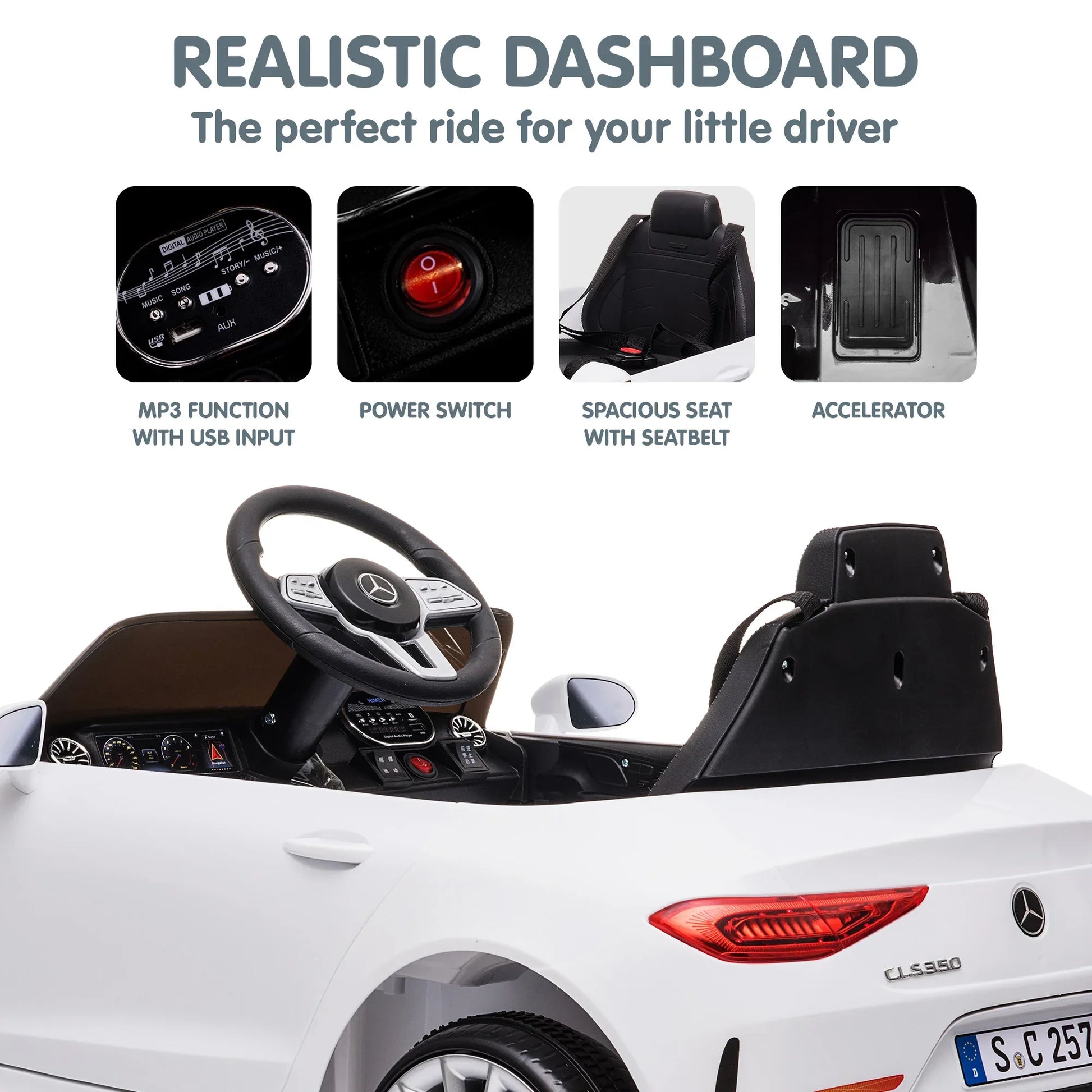 Kahuna Mercedes Benz CLS 350 Kids Electric Ride On Car with Remote Control - White - Mekamart Australia