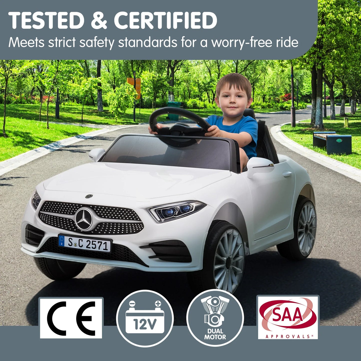 Kahuna Mercedes Benz CLS 350 Kids Electric Ride On Car with Remote Control - White - Mekamart Australia