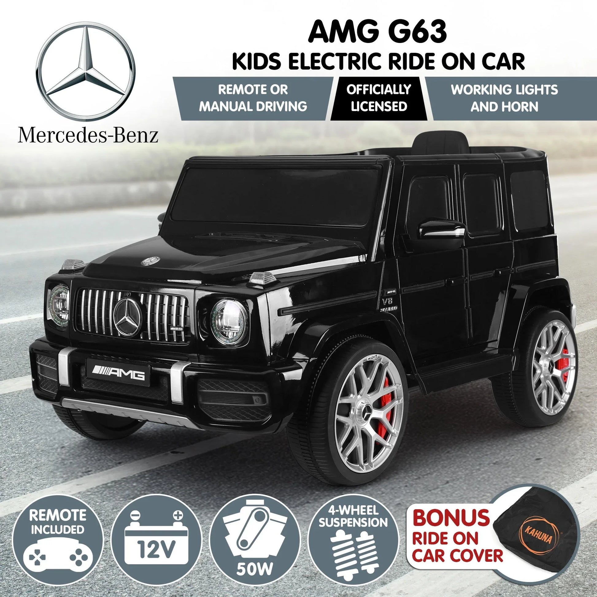 Kahuna Mercedes Benz AMG Licensed G63 Kids Electric Ride On Car Remote Control Dual 25W Motors Music Player LED Lights - Mekamart Australia