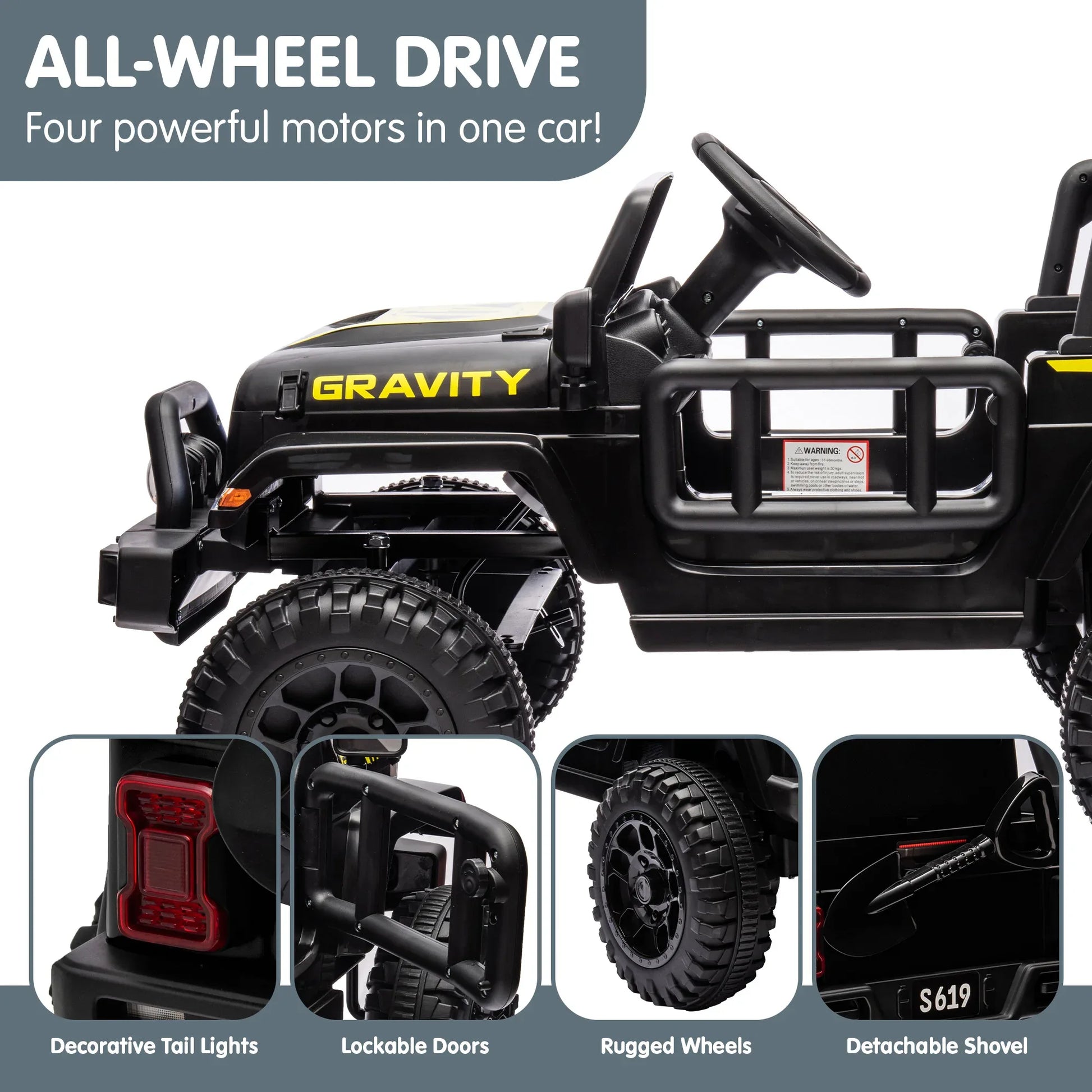 Kahuna S619 Gravity Kids Electric Ride On Car - Black - Mekamart Australia
