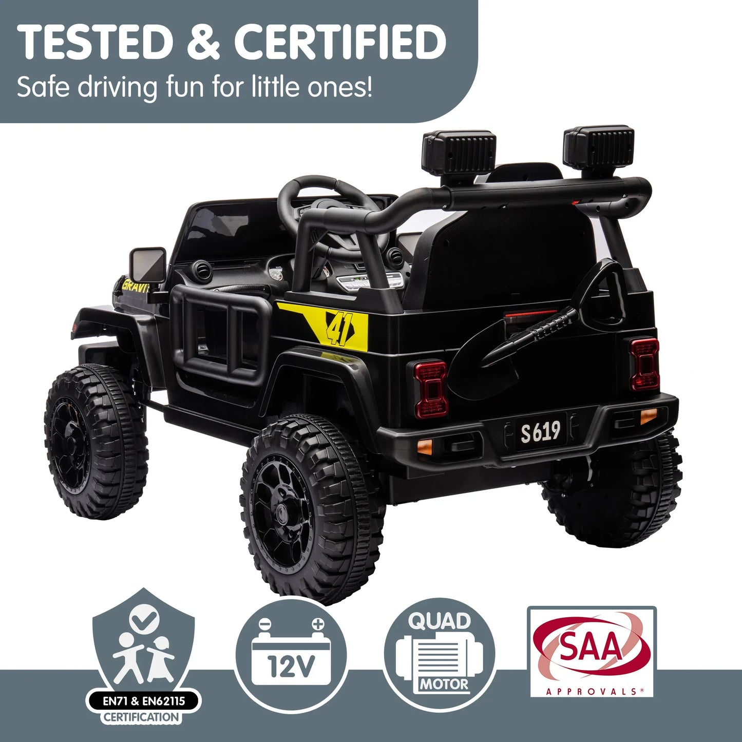 Kahuna S619 Gravity Kids Electric Ride On Car - Black - Mekamart Australia