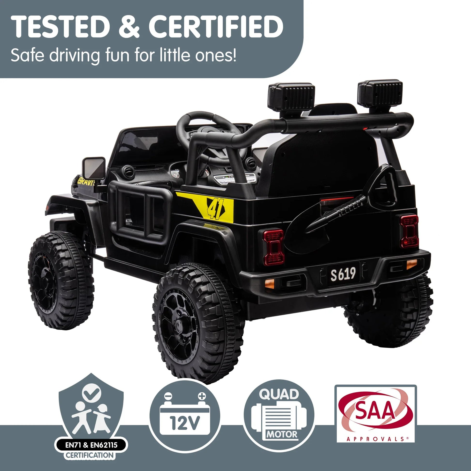 Kahuna S619 Gravity Kids Electric Ride On Car - Black - Mekamart Australia
