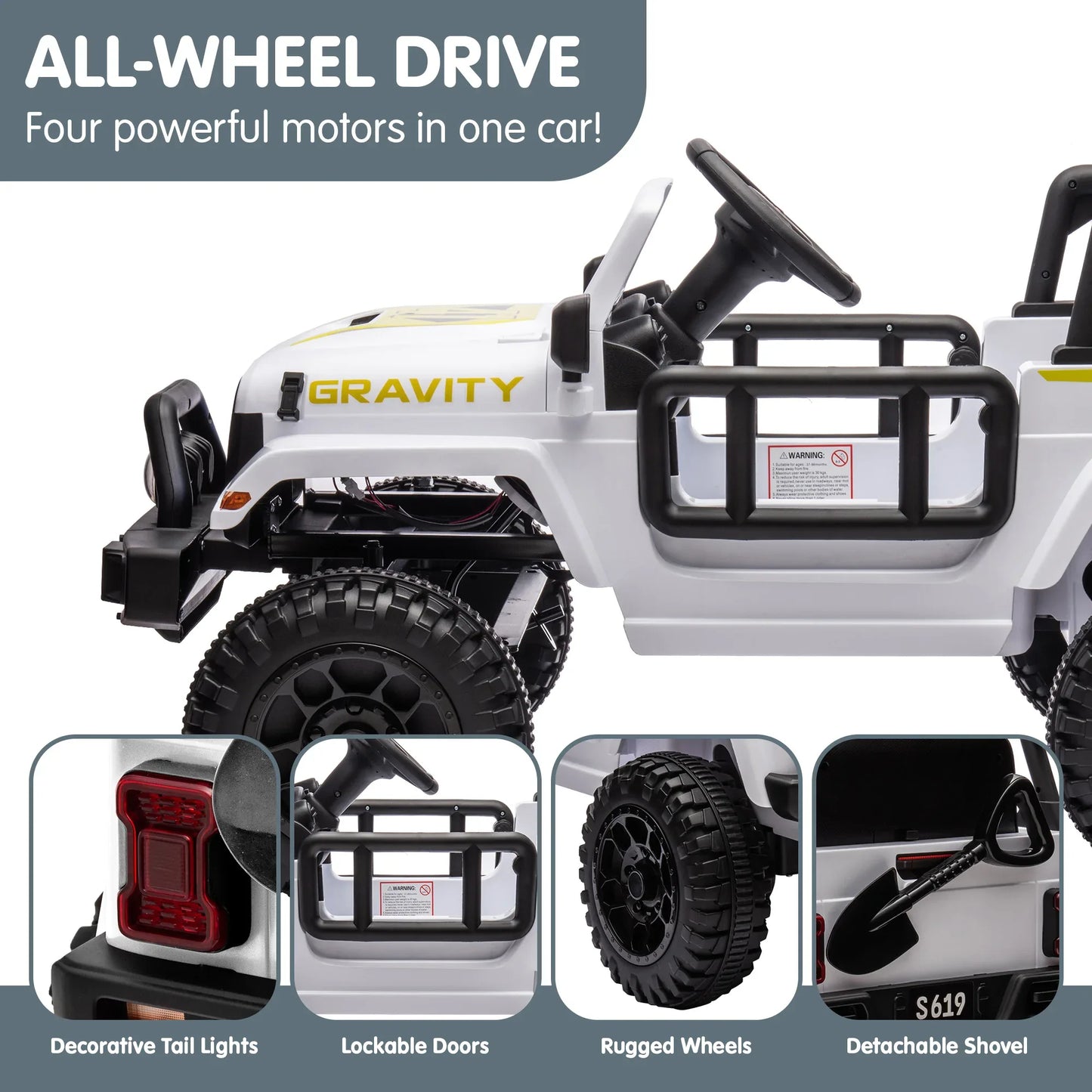 Kahuna S619 Gravity Kids Electric Ride On Car - White - Mekamart Australia