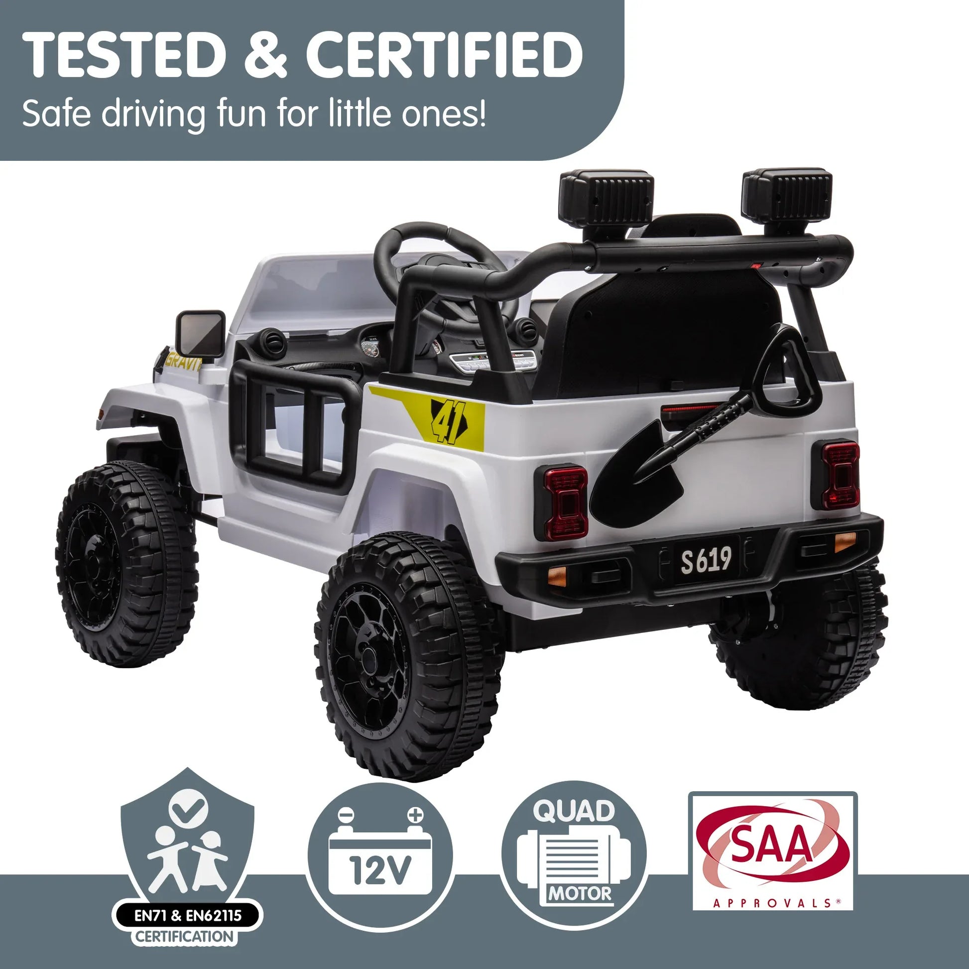 Kahuna S619 Gravity Kids Electric Ride On Car - White - Mekamart Australia