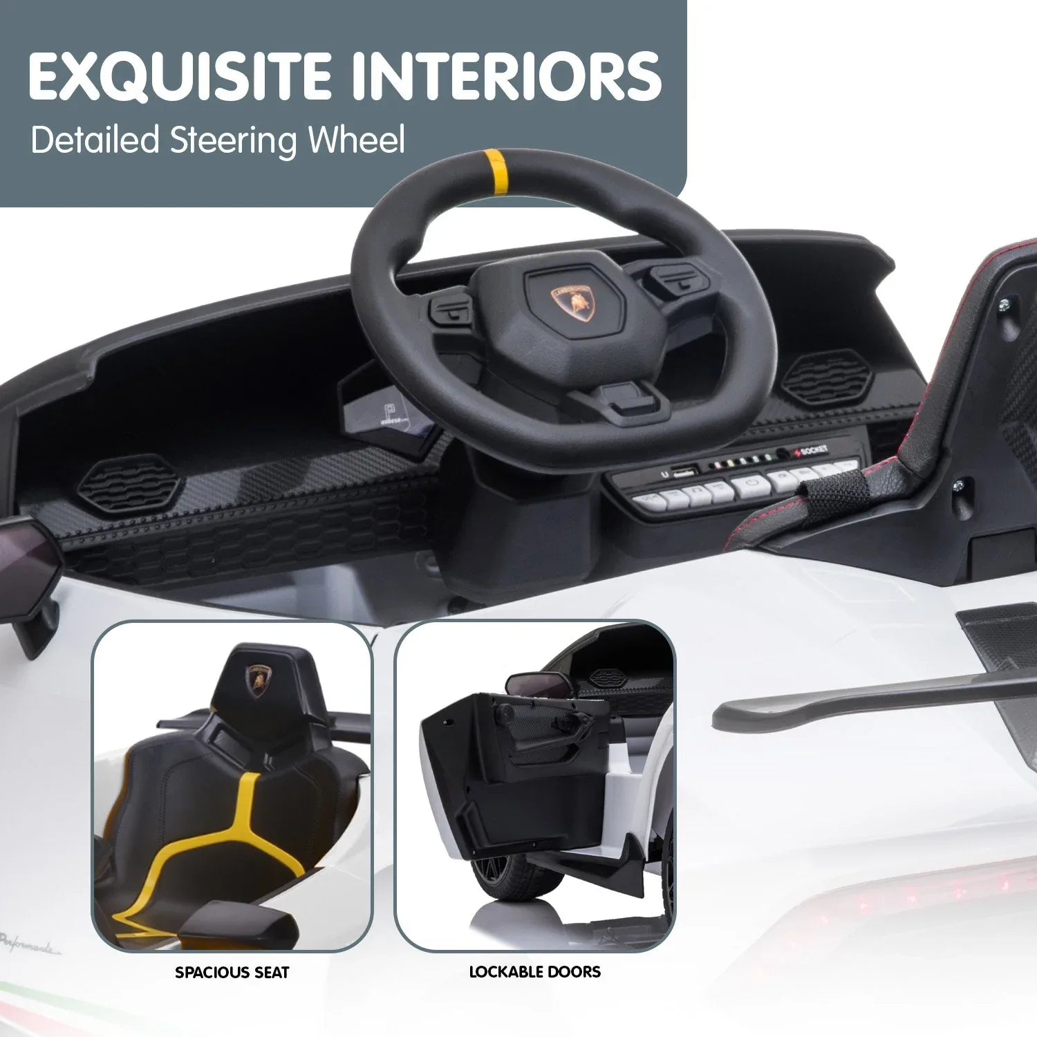 Kahuna Lamborghini Performante Kids Electric Ride On Car Remote Control by Kahuna - White - Mekamart Australia