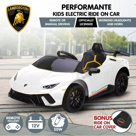 Kahuna Lamborghini Performante Kids Electric Ride On Car Remote Control by Kahuna - White - Mekamart Australia