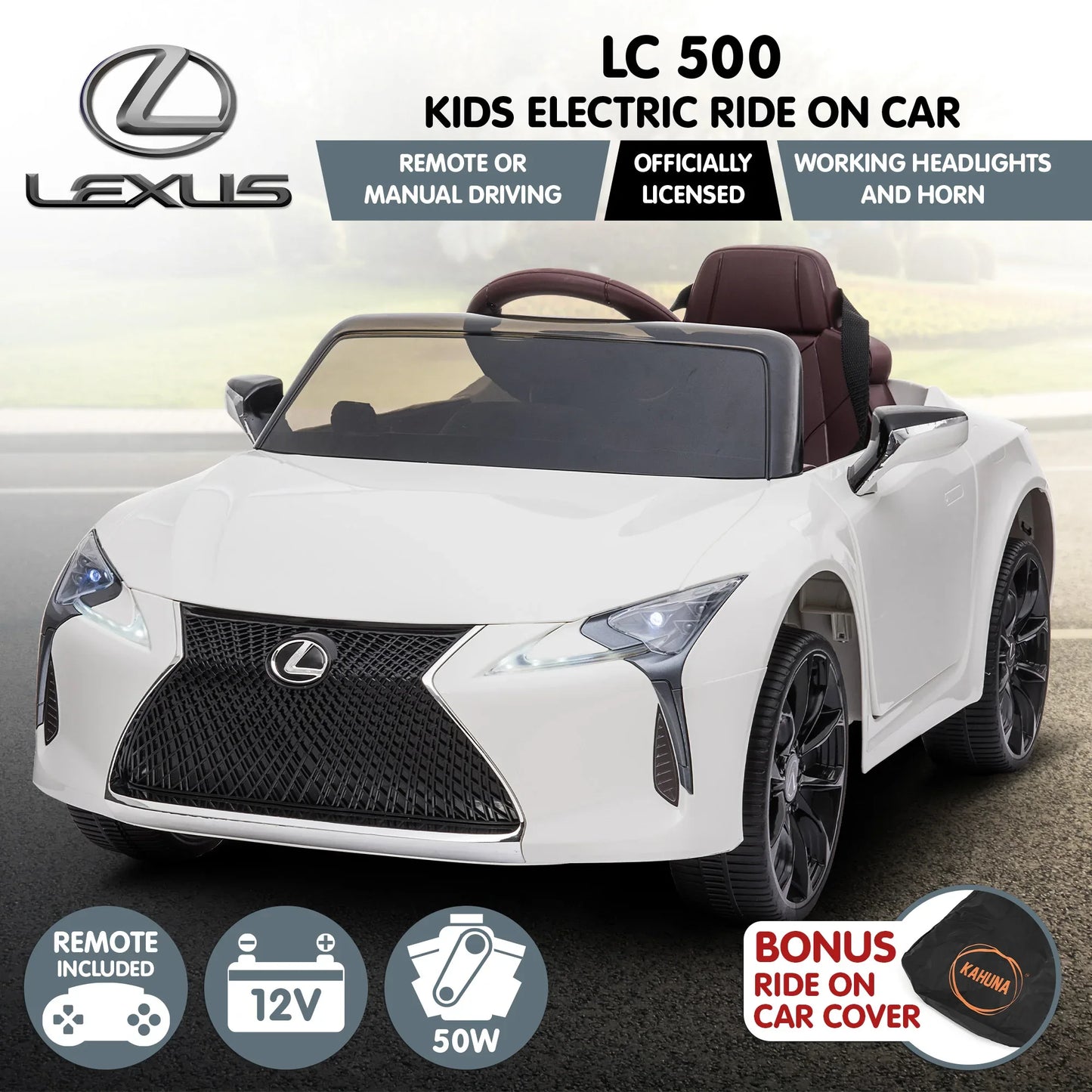Kahuna Licensed Lexus Lc 500 Kids Electric Ride On Car - White - Mekamart Australia