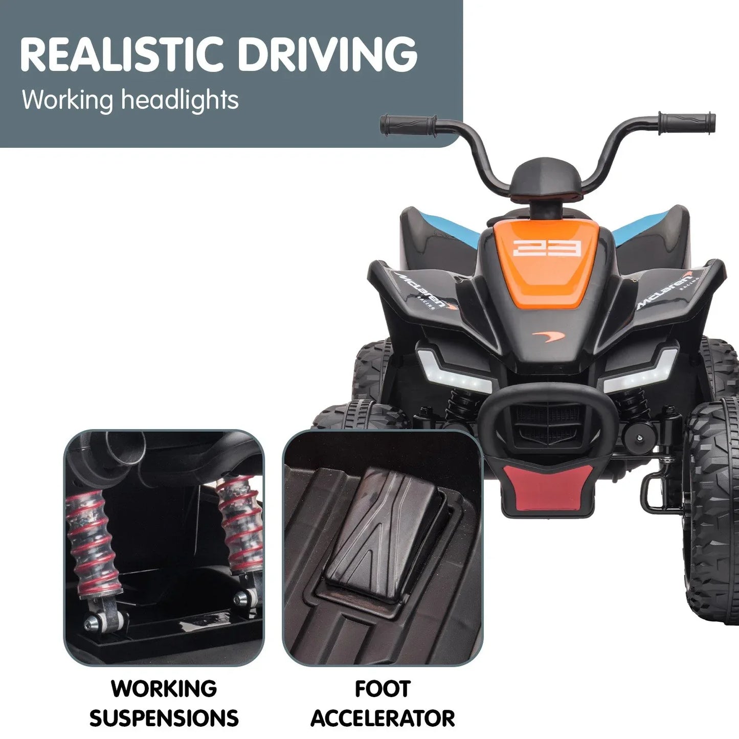 Kahuna MCL35 McLaren Toy Ride On Electric Quad Bike - Black - Mekamart Australia