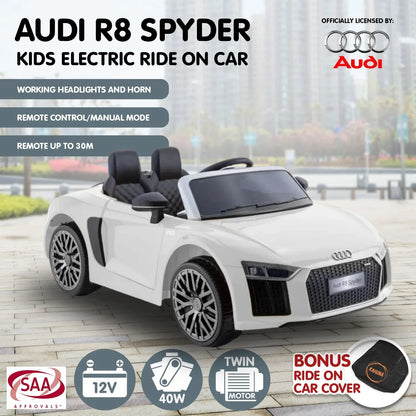 Kahuna Kahuna R8 Spyder Audi Licensed Kids Electric Ride On Car Remote Control - White - Mekamart Australia