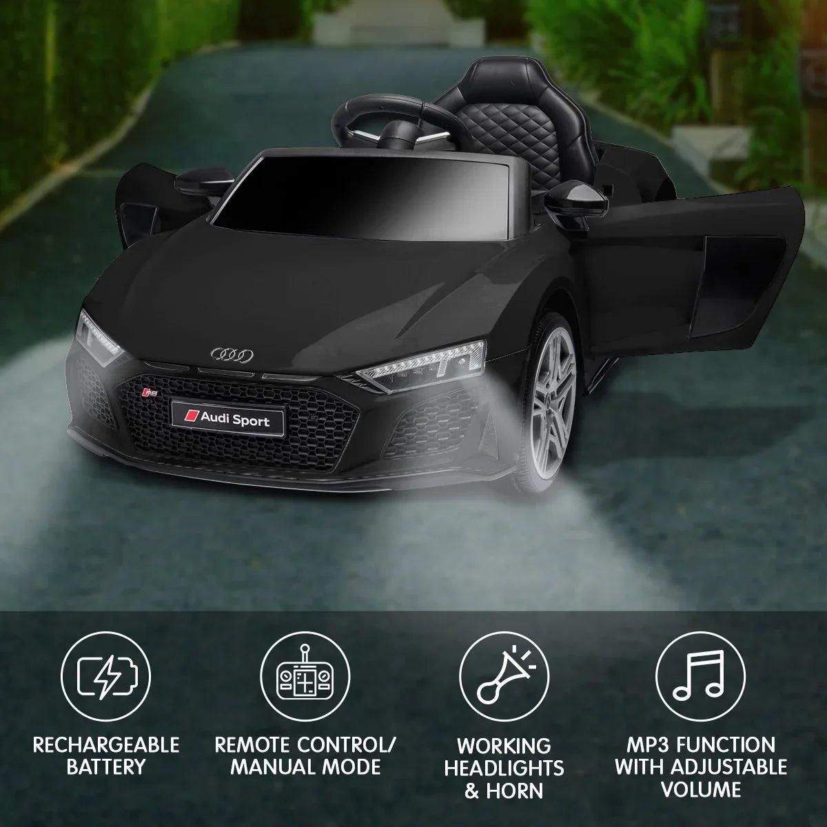 Kahuna Audi Sport Licensed Kids Electric Ride On Car Remote Control - Black - Mekamart Australia