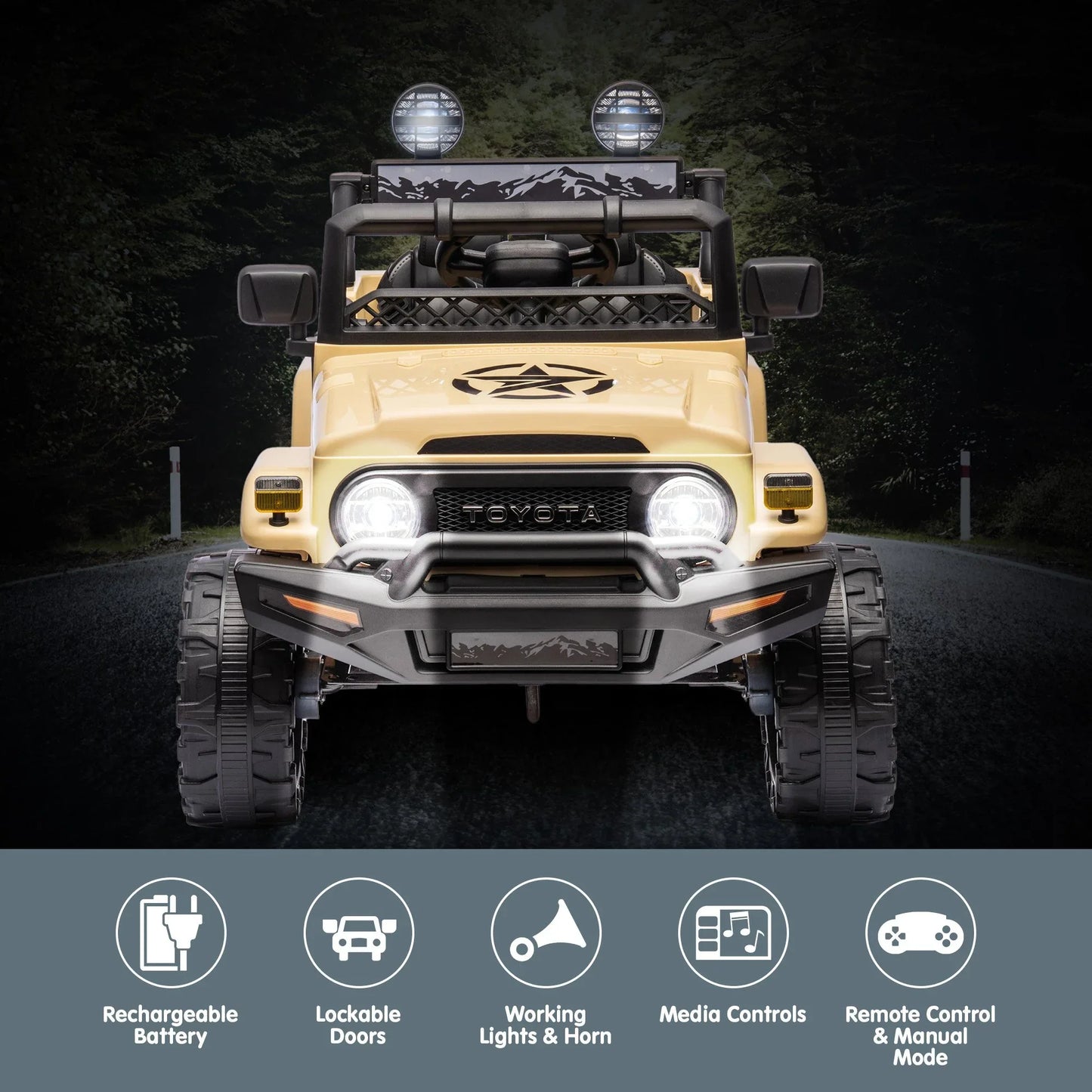 Kahuna Authorised Toyota Fj Cruiser Kids Electric Ride On Car - Khaki - Mekamart Australia