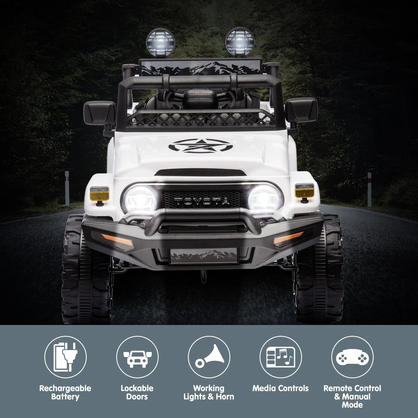 Kahuna Authorized Toyota Electric Kids Ride-on Car Fj Cruiser - White - Mekamart Australia