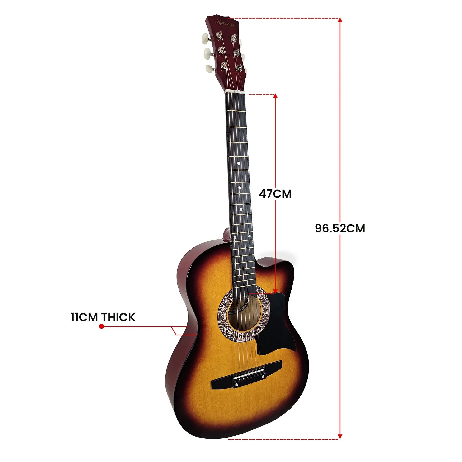 Karrera 38in Acoustic Guitar Steel Strings Carry Bag Shoulder Strap Sun Burst - Mekamart Australia