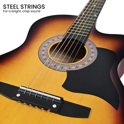 Karrera 38in Acoustic Guitar Steel Strings Carry Bag Shoulder Strap Sun Burst - Mekamart Australia