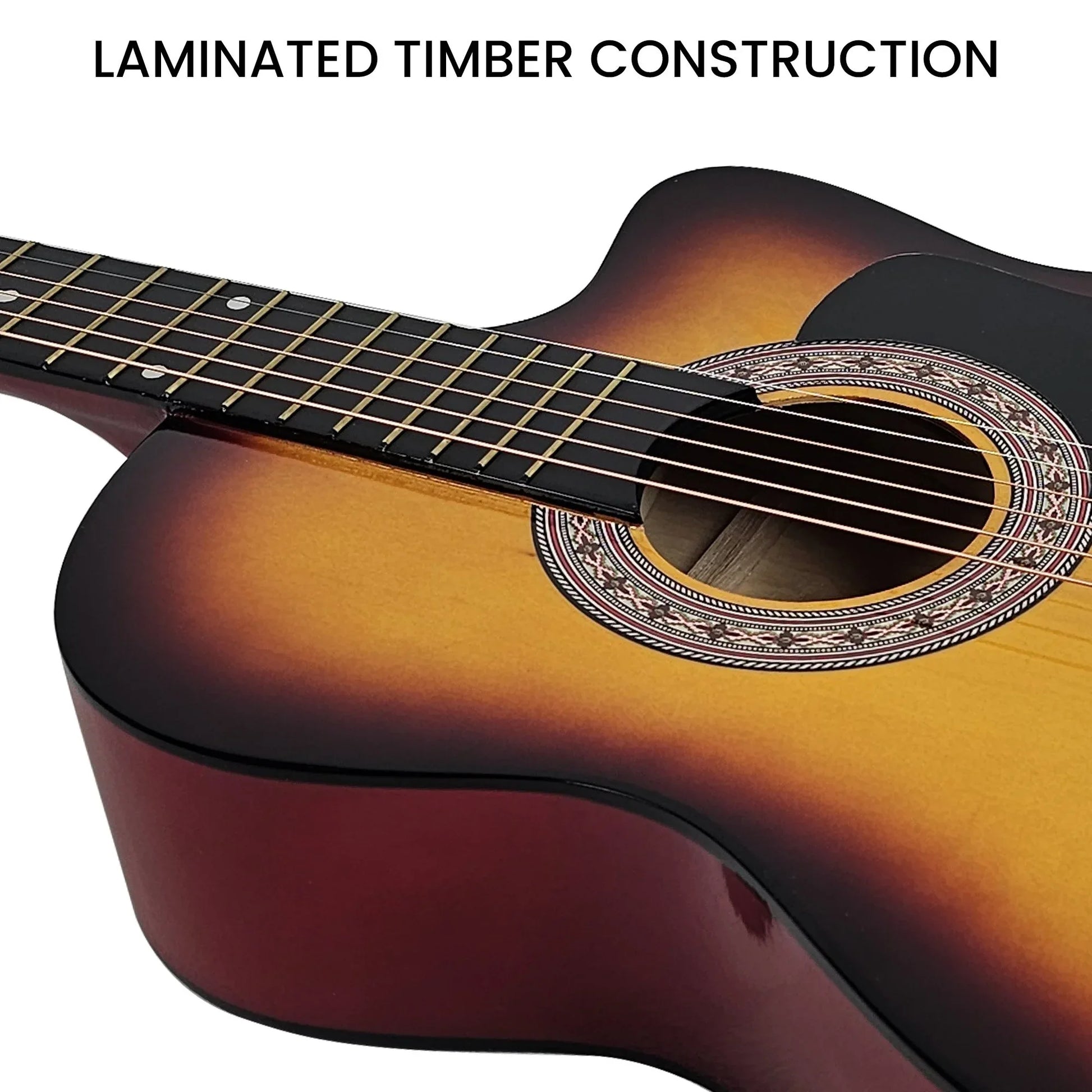 Karrera 38in Acoustic Guitar Steel Strings Carry Bag Shoulder Strap Sun Burst - Mekamart Australia