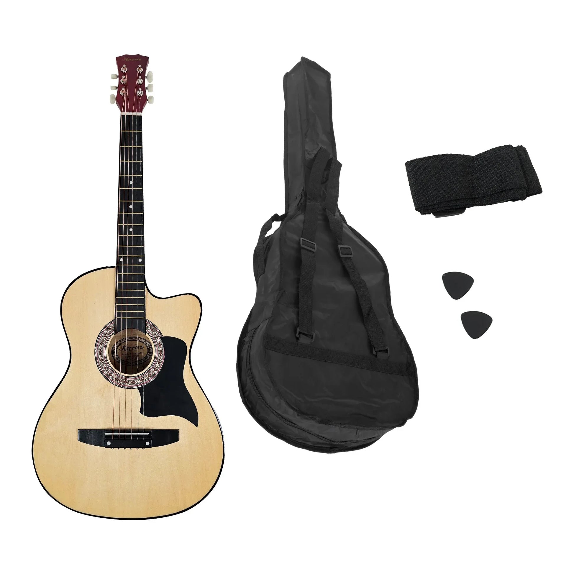 Karrera 38in Cutaway Acoustic Guitar with guitar bag - Natural - Mekamart Australia