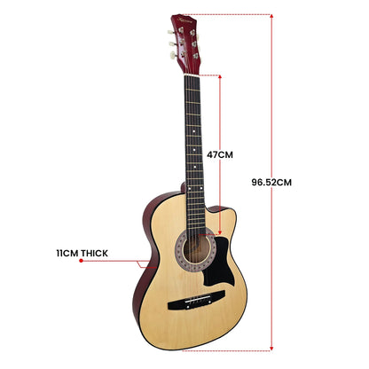 Karrera 38in Cutaway Acoustic Guitar with guitar bag - Natural - Mekamart Australia