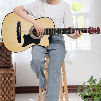 Karrera 38in Cutaway Acoustic Guitar with guitar bag - Natural - Mekamart Australia