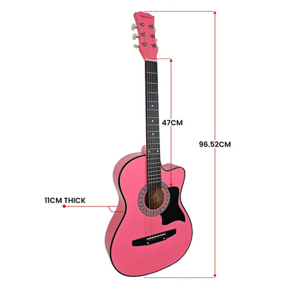 Karrera 38in Cutaway Acoustic Guitar with guitar bag - Pink - Mekamart Australia