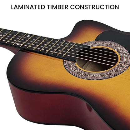 Karrera 38in Pro Cutaway Acoustic Guitar with Bag Strings - Sun Burst - Mekamart Australia