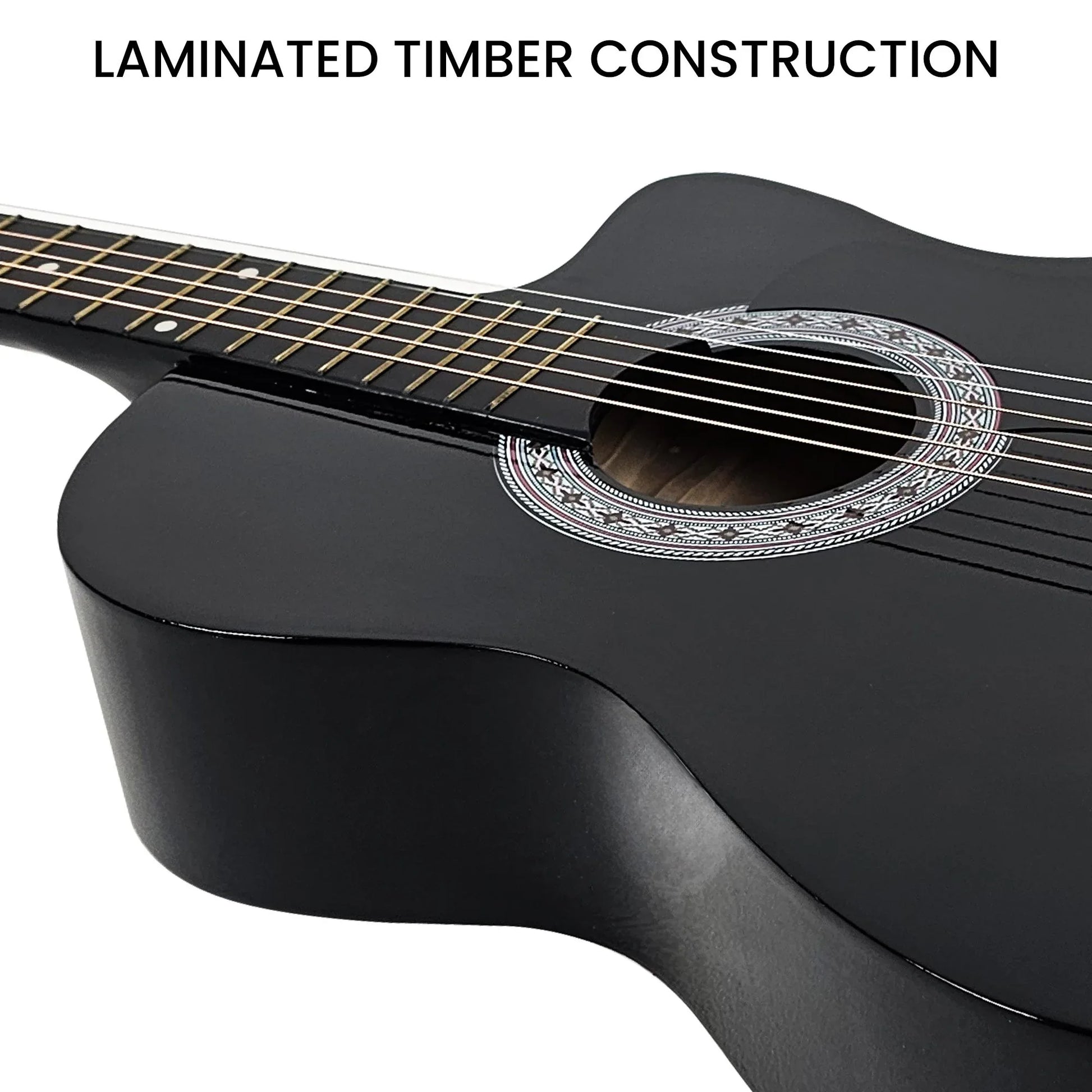 Karrera 38in Pro Cutaway Acoustic Guitar with Carry Bag - Black - Mekamart Australia