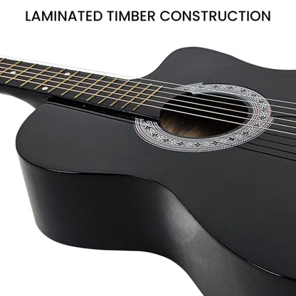 Karrera 38in Pro Cutaway Acoustic Guitar with Carry Bag - Black - Mekamart Australia