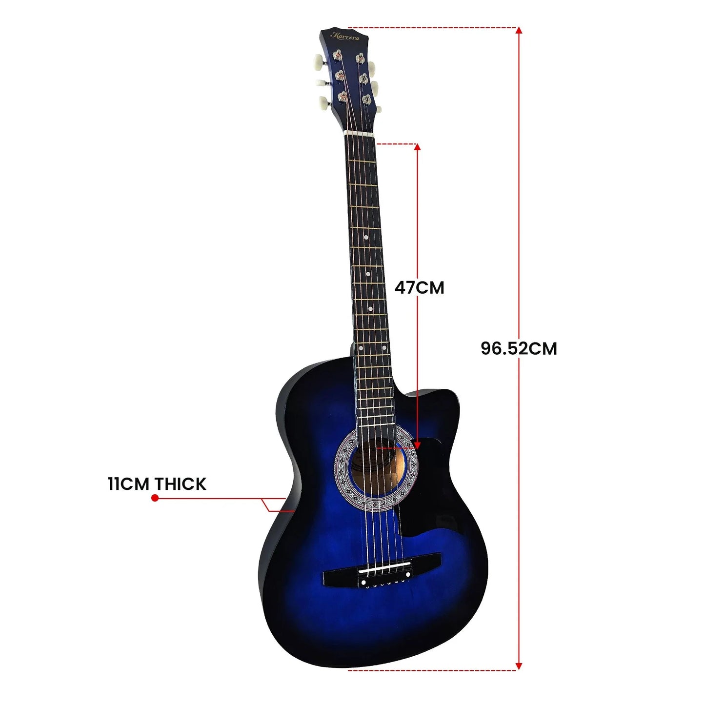 Karrera 38in Pro Cutaway Acoustic Guitar with Bag Strings - Blue Burst - Mekamart Australia