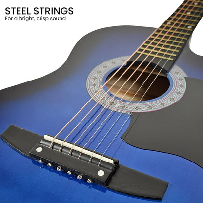 Karrera 38in Pro Cutaway Acoustic Guitar with Bag Strings - Blue Burst - Mekamart Australia
